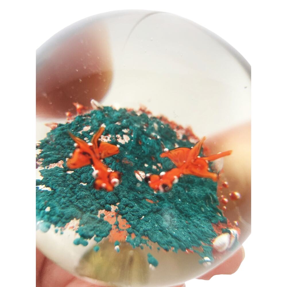 Vintage Round 2 Fish Reef 3" Glass Paperweight